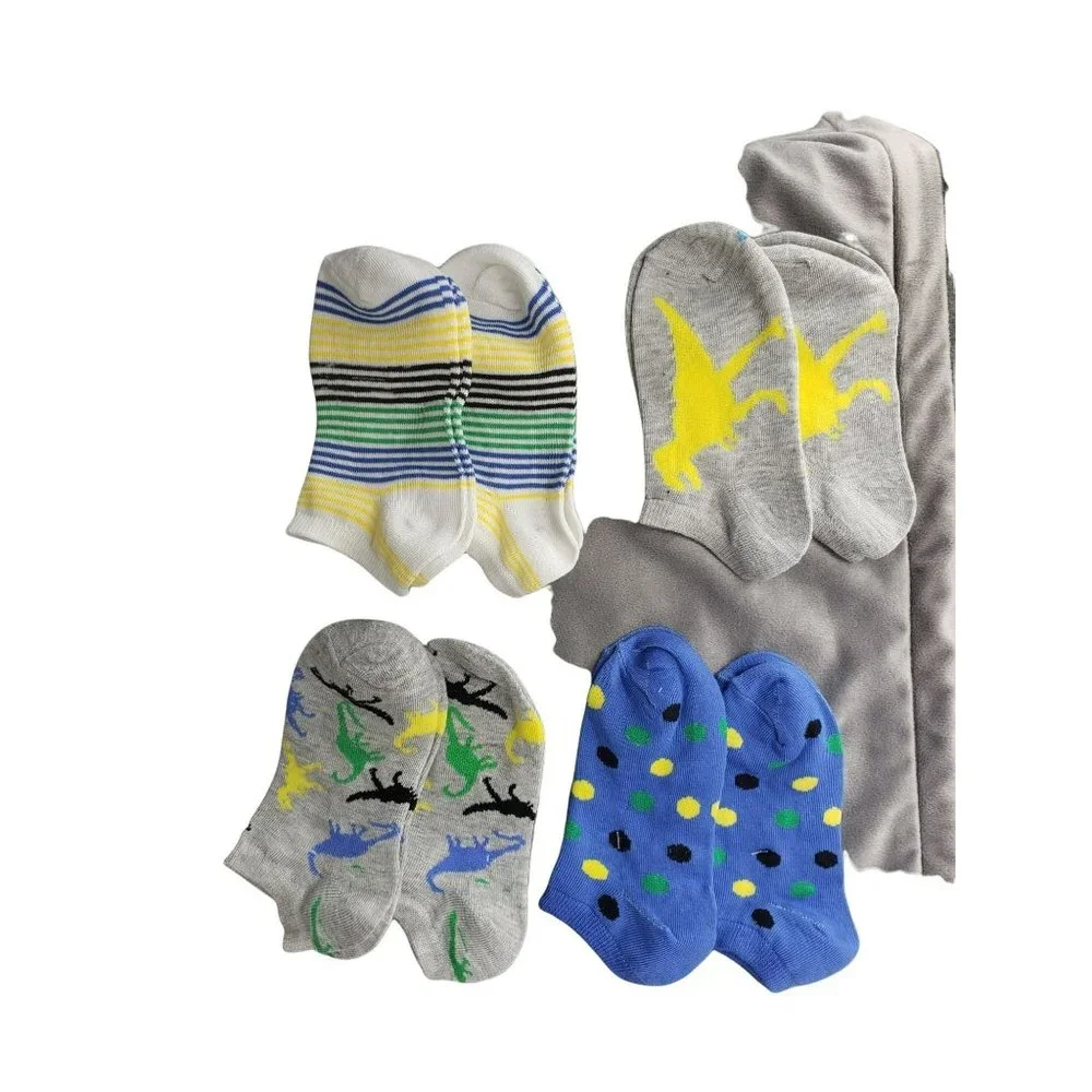 Boy‎ Novelty Dinosaur Striped Polka Dot Blue Gray Socks